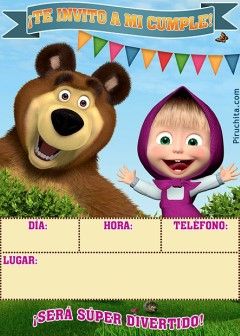 Tarjetas De Invitacion De Masha Y El Oso Para Cumpleaos